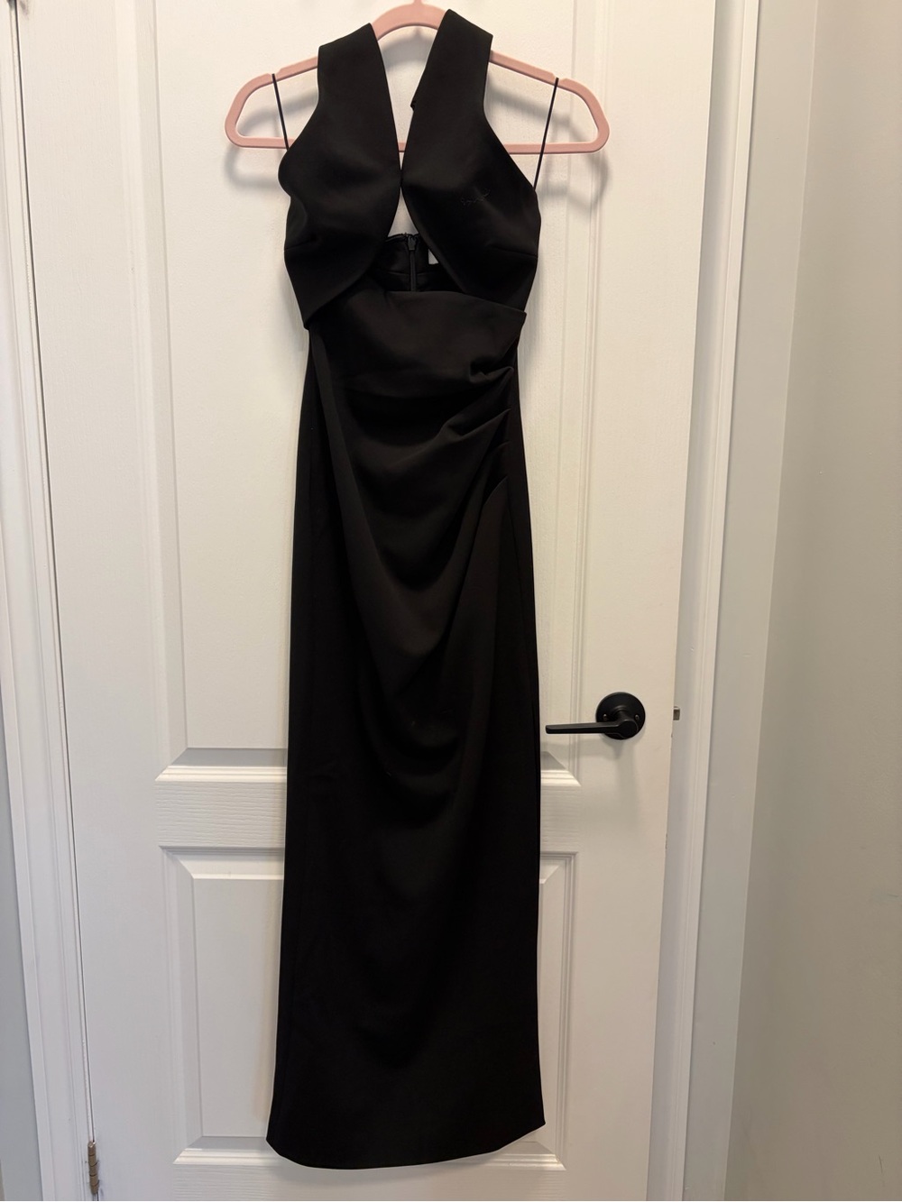 MISHA Black Atta Halter Cutout Bonded Crepe Gown Sz Small